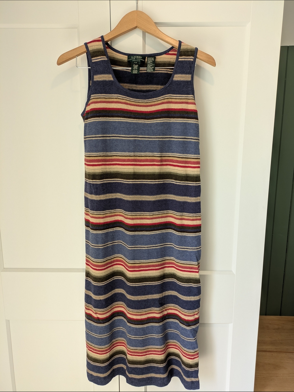 Lauren by Ralph Lauren Linen Cotton Blend Striped Maxi Dress Sleeveless